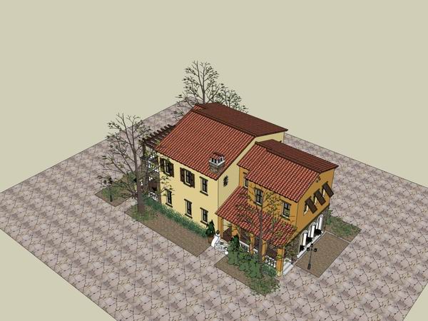 Sketchup别墅模型|联排别墅，古典风格