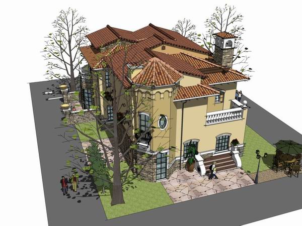 Sketchup别墅模型|联排别墅，古典风格