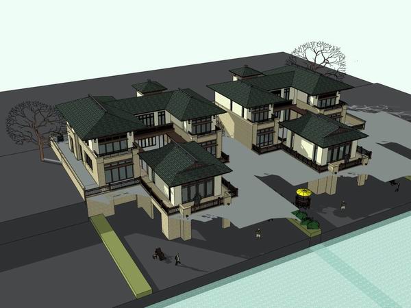 Sketchup别墅模型|双拼别墅，古典风格