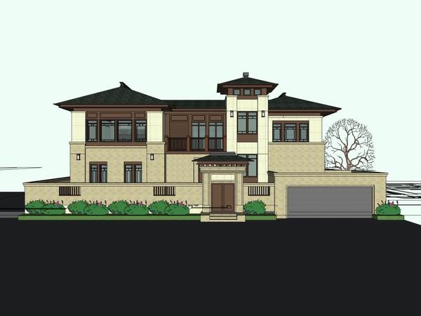 Sketchup别墅模型|独栋别墅，古典风格