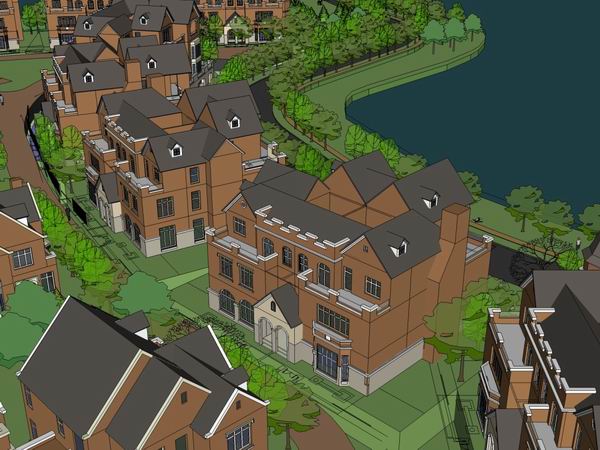 Sketchup别墅模型|独栋别墅群，古典风格