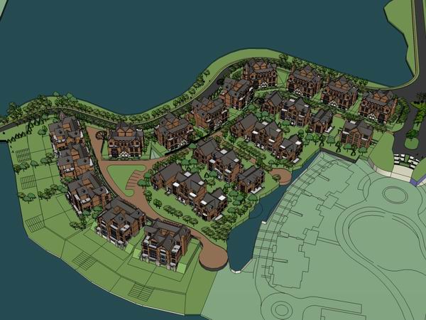 Sketchup别墅模型|独栋别墅群，古典风格