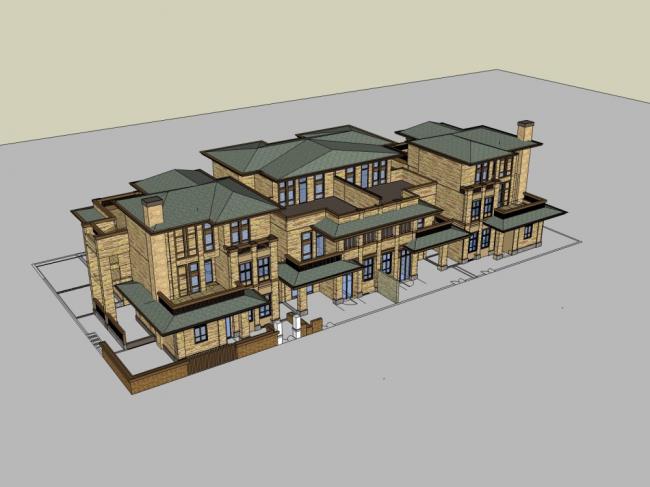 Sketchup别墅模型|四拼别墅，古典风格
