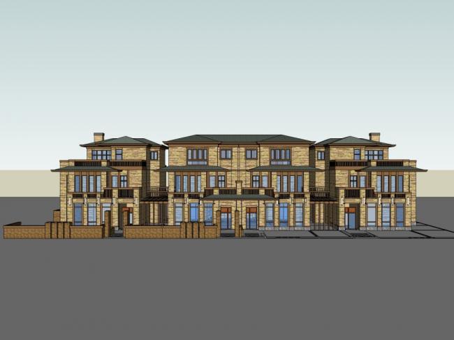 Sketchup别墅模型|四拼别墅，古典风格