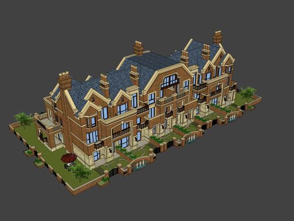 Sketchup别墅模型|联排别墅，古典风格