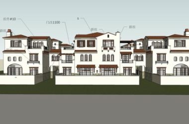 Sketchup别墅模型|联排别墅合院，西班牙古典风格-BIM建筑网
