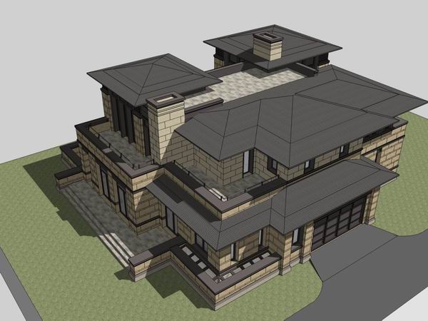 Sketchup别墅模型|独栋别墅，古典风格