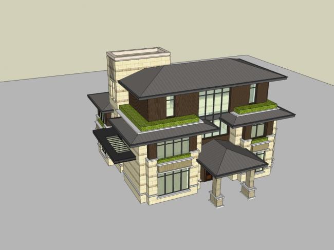 Sketchup别墅模型|独栋别墅，现代中式