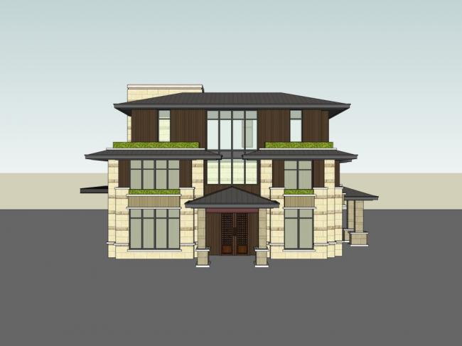 Sketchup别墅模型|独栋别墅，现代中式