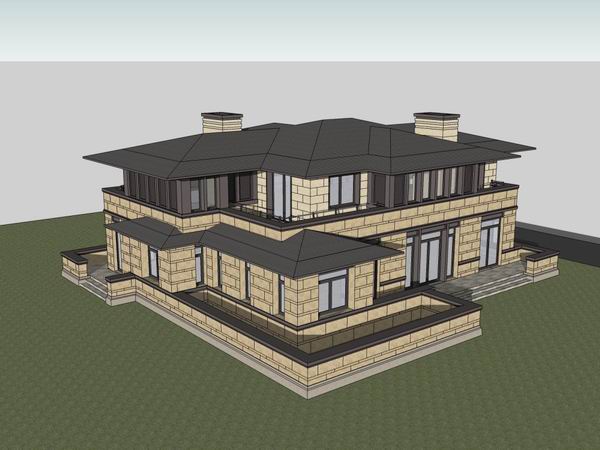 Sketchup别墅模型|独栋别墅，古典风格