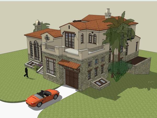 Sketchup别墅模型|独栋别墅，欧式古典风格