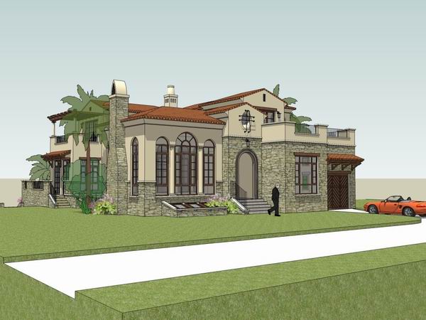 Sketchup别墅模型|独栋别墅，欧式古典风格