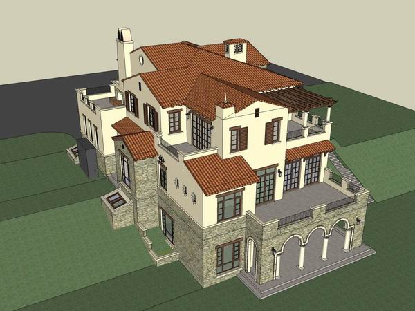 Sketchup别墅模型|独栋别墅，欧式古典风格
