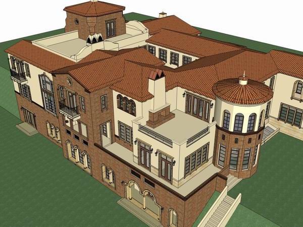 Sketchup别墅模型|西班牙长方形别墅，古典风格