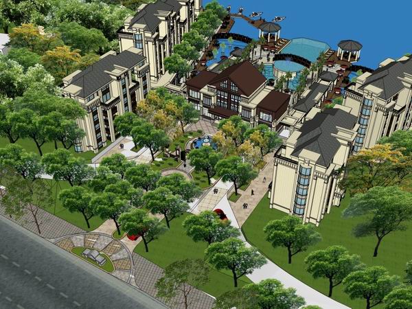 Sketchup别墅模型|联排别墅小区，古典风格