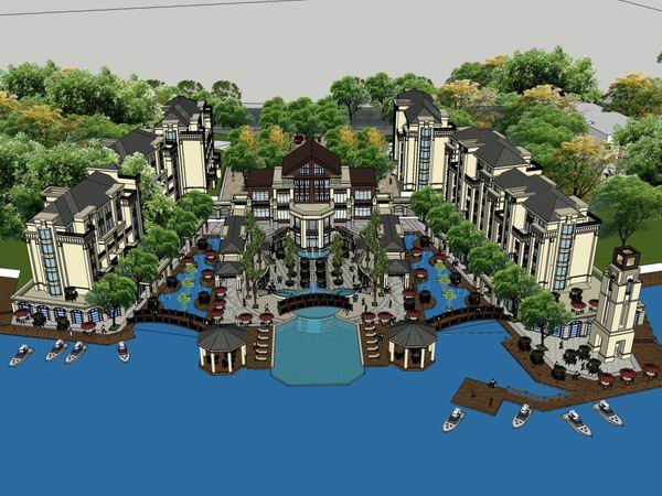 Sketchup别墅模型|联排别墅小区，古典风格