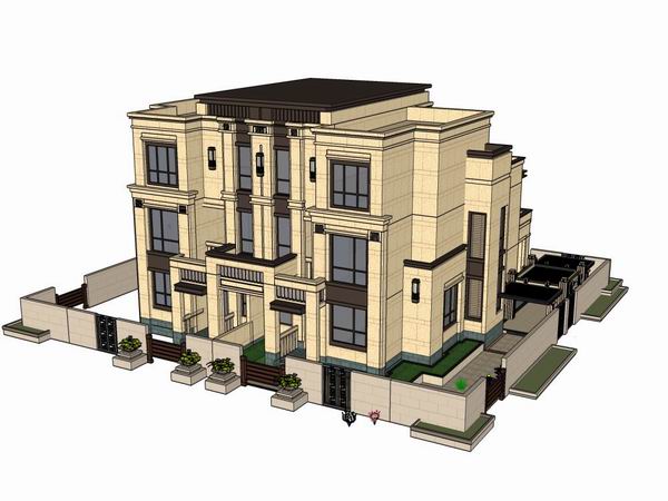 Sketchup别墅模型|双拼别墅，现代风格