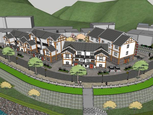 Sketchup别墅模型|新农村别墅，现代中式