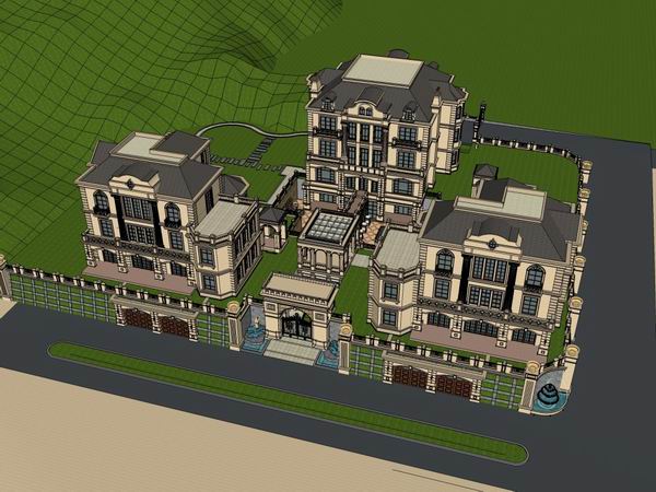 Sketchup别墅模型|双拼别墅，古典风格