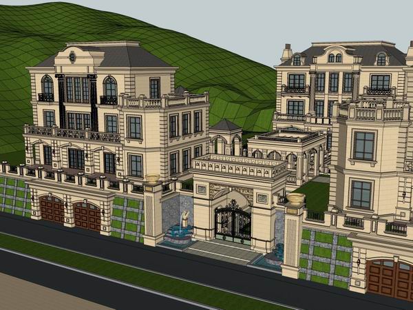 Sketchup别墅模型|双拼别墅，古典风格
