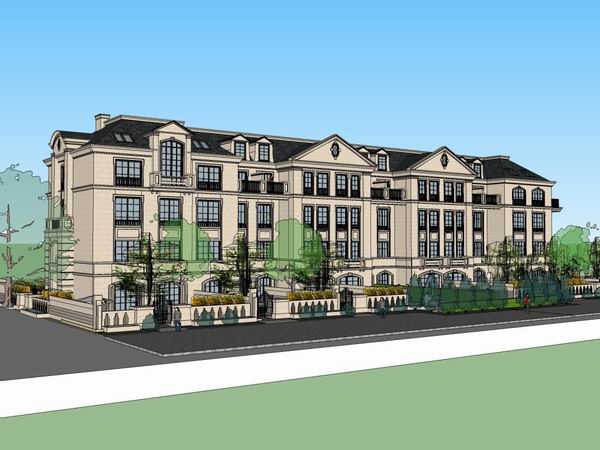 Sketchup别墅模型|联排别墅，古典风格