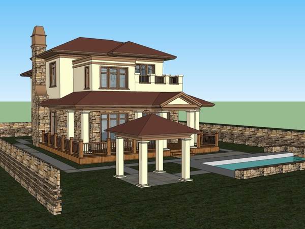 Sketchup别墅模型|独栋别墅，古典风格