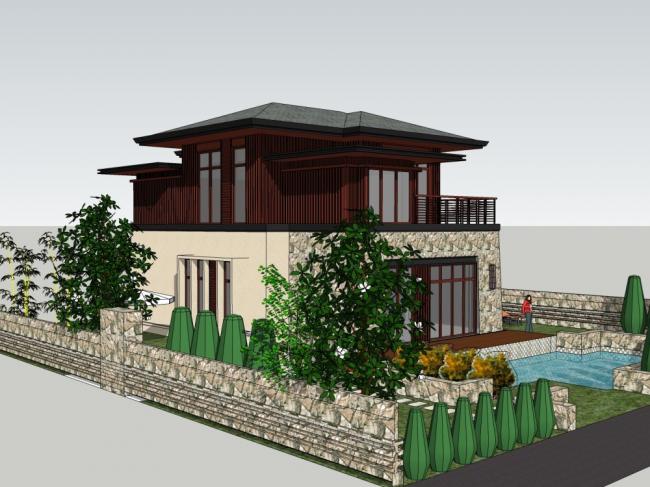 Sketchup别墅模型|独栋别墅，古典风格