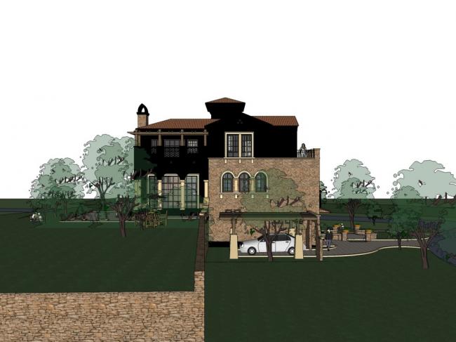 Sketchup别墅模型|独栋别墅，古典风格