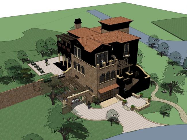 Sketchup别墅模型|独栋别墅，古典风格