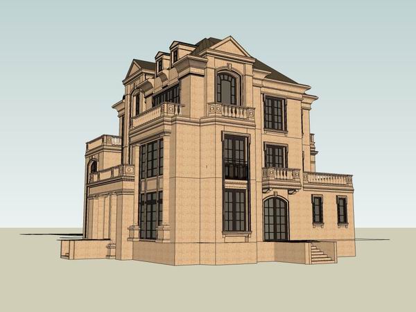 Sketchup别墅模型|独栋别墅，古典风格
