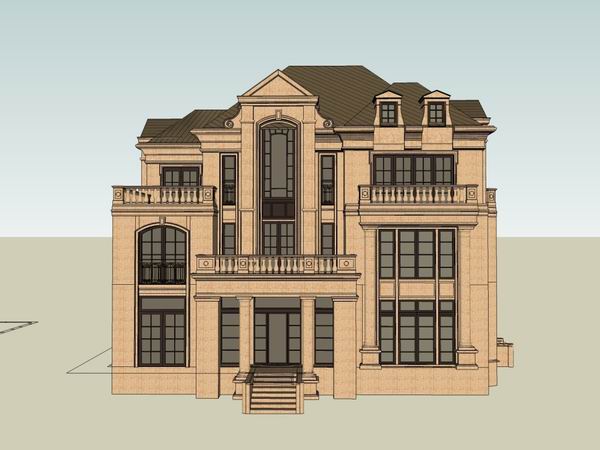 Sketchup别墅模型|独栋别墅，古典风格