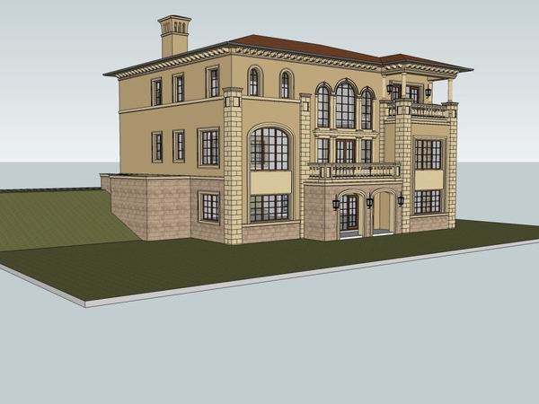 Sketchup别墅模型|独栋别墅，古典风格