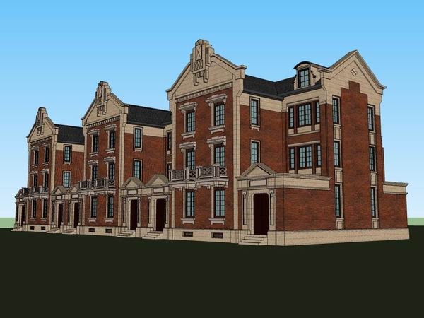 Sketchup别墅模型|联排别墅，古典风格