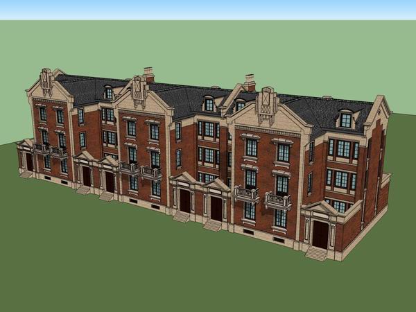 Sketchup别墅模型|联排别墅，古典风格