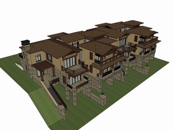 Sketchup别墅模型|联排别墅，古典风格