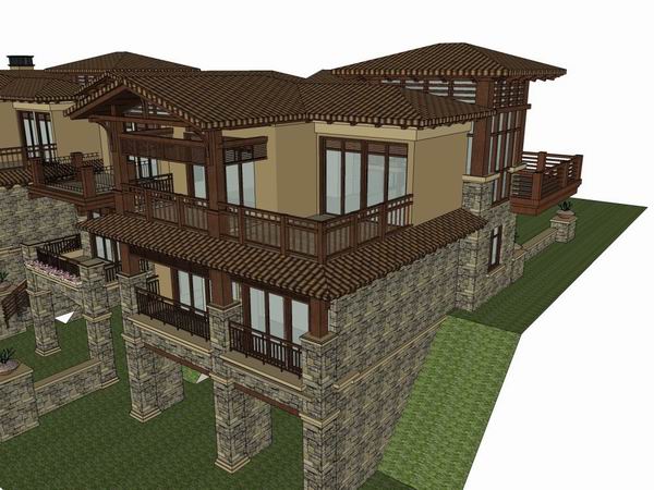 Sketchup别墅模型|联排别墅，古典风格