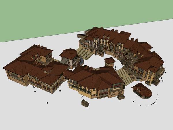 Sketchup别墅模型|双拼别墅群，古典风格