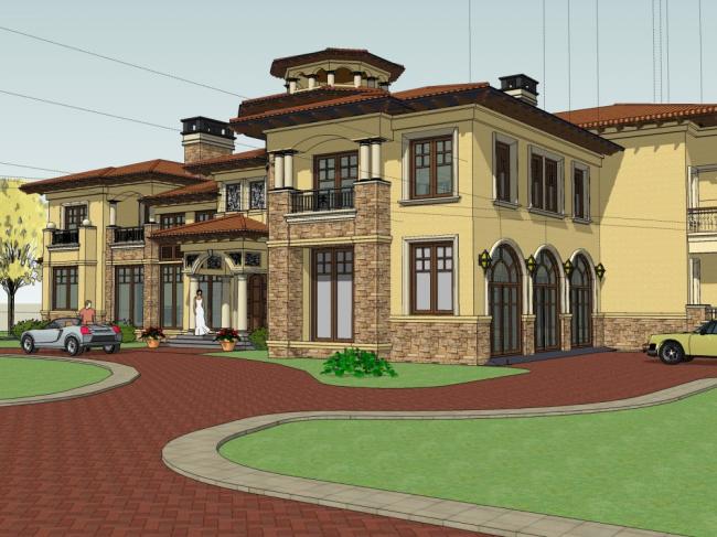 Sketchup别墅模型|独栋别墅，古典风格