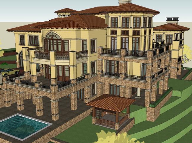 Sketchup别墅模型|独栋别墅，古典风格