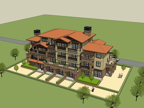 Sketchup别墅模型|双拼别墅，古典风格