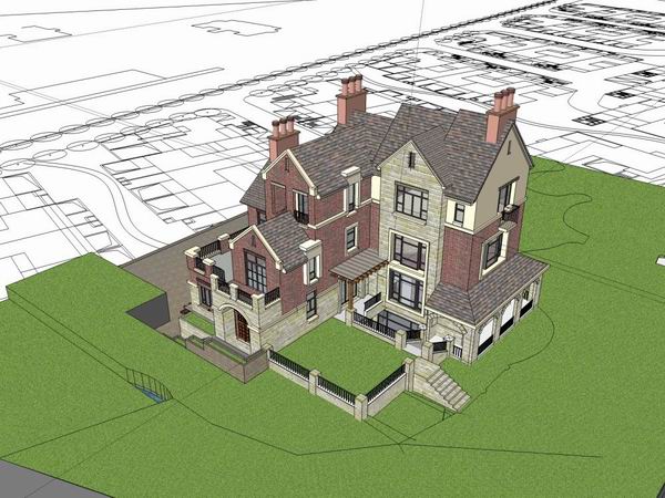 Sketchup别墅模型|独栋别墅，古典风格