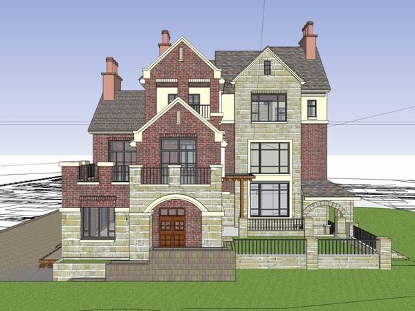 Sketchup别墅模型|独栋别墅，古典风格