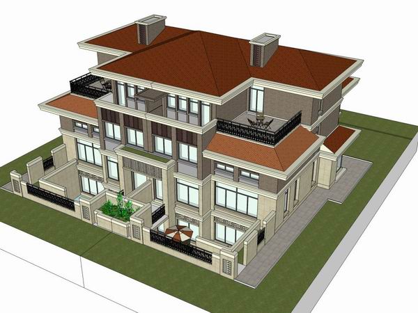 Sketchup别墅模型|独栋别墅，古典风格