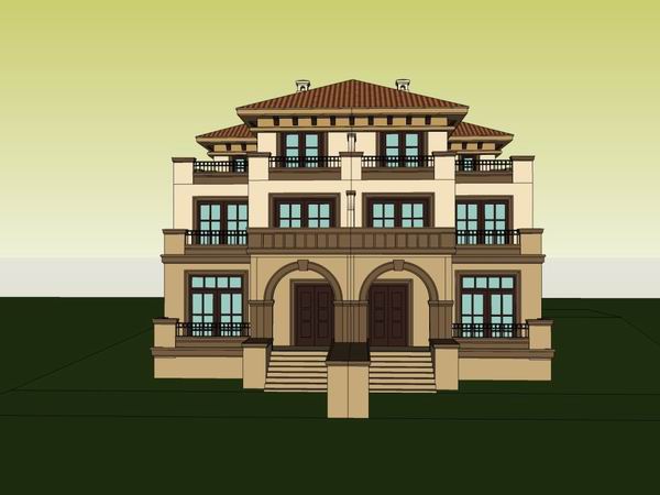Sketchup别墅模型|双拼别墅，古典风格
