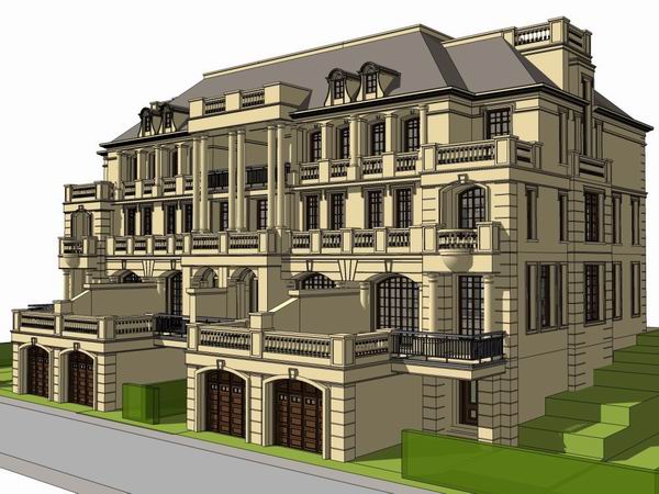 Sketchup别墅模型|联排别墅，法式古典风格