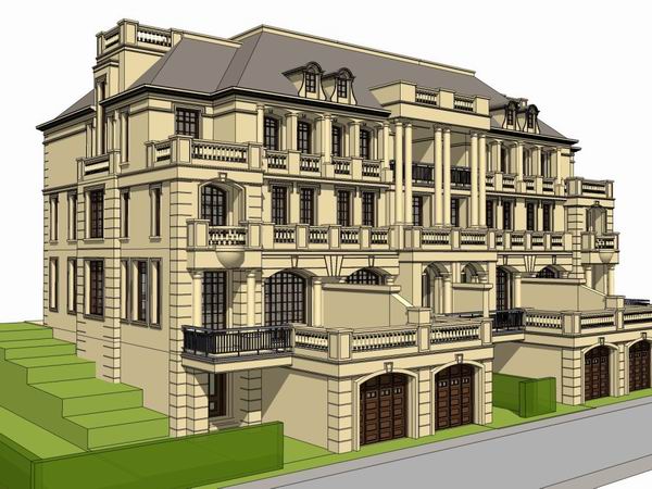 Sketchup别墅模型|联排别墅，法式古典风格