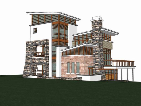 Sketchup别墅模型|独栋别墅，现代风格