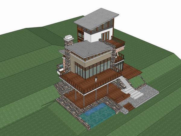 Sketchup别墅模型|独栋别墅，现代风格