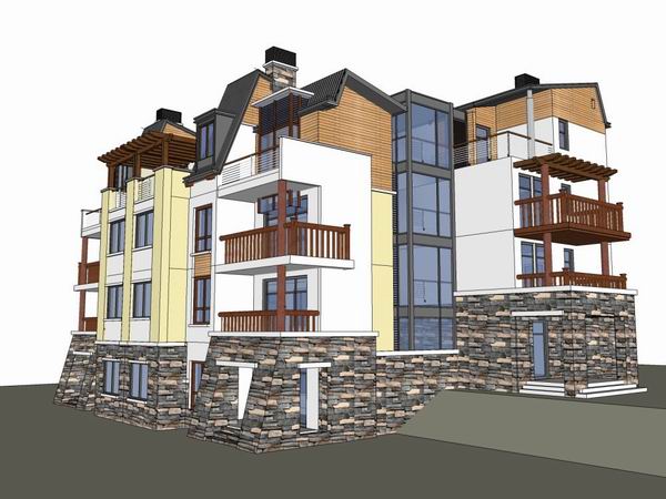 Sketchup别墅模型|双拼别墅，古典风格