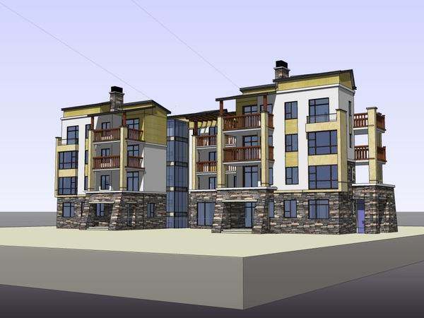 Sketchup别墅模型|多层联排别墅，现代风格